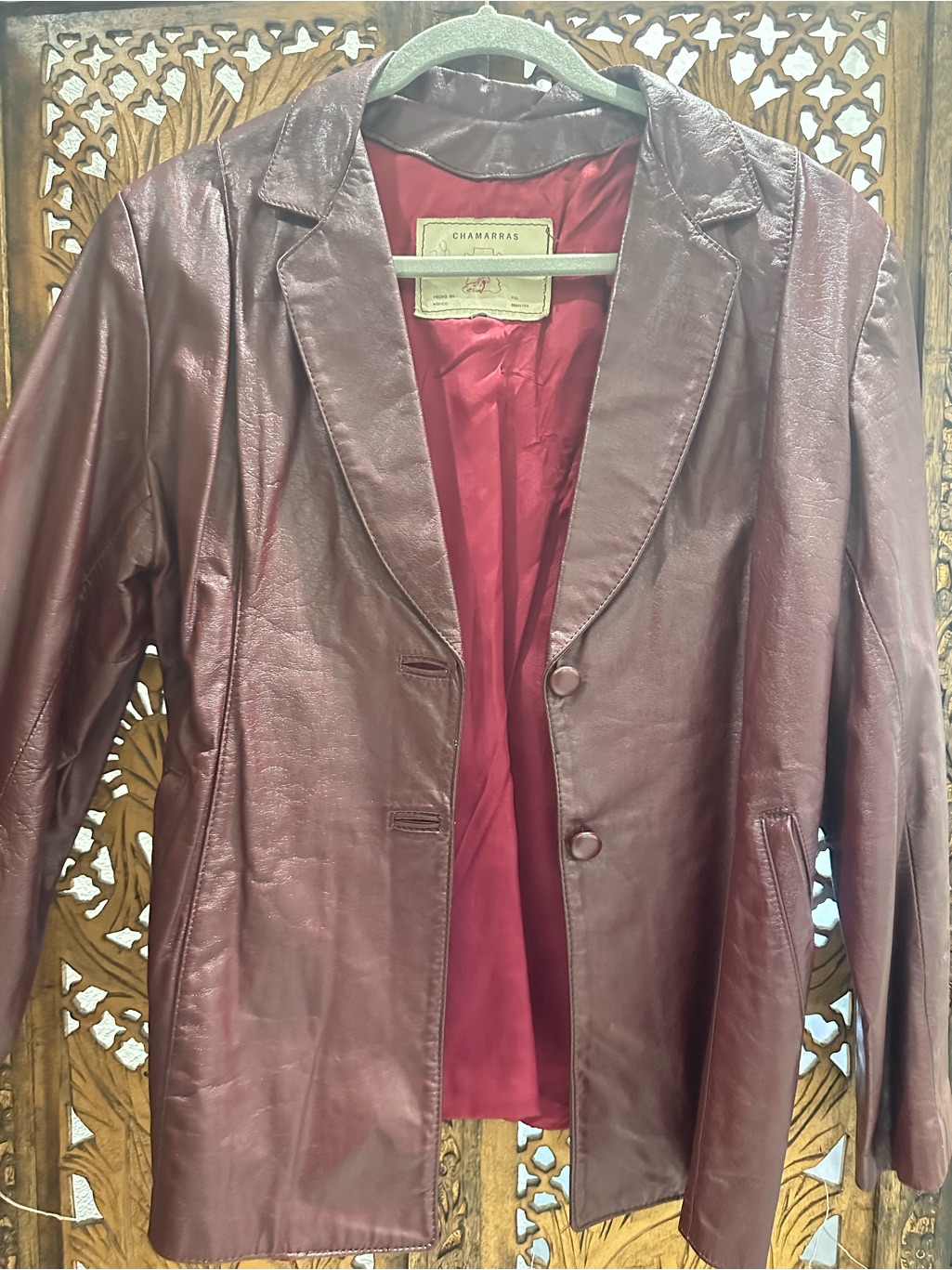 Women's Burgundy Leather Blazer Jacket - Original Leather Jacket Made In Mexico
